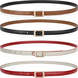 Women Reversible Leather Belts 2 Pack Skinny Waist Dress Jeans Formal